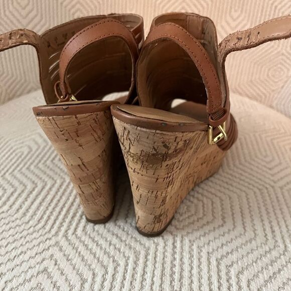Franco sarto almond leather Wedge cork Sandals 8 boho fun vacation - Picture 5 of 5